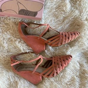 Jeffrey Campbell Lanvin pink suede woven wedges